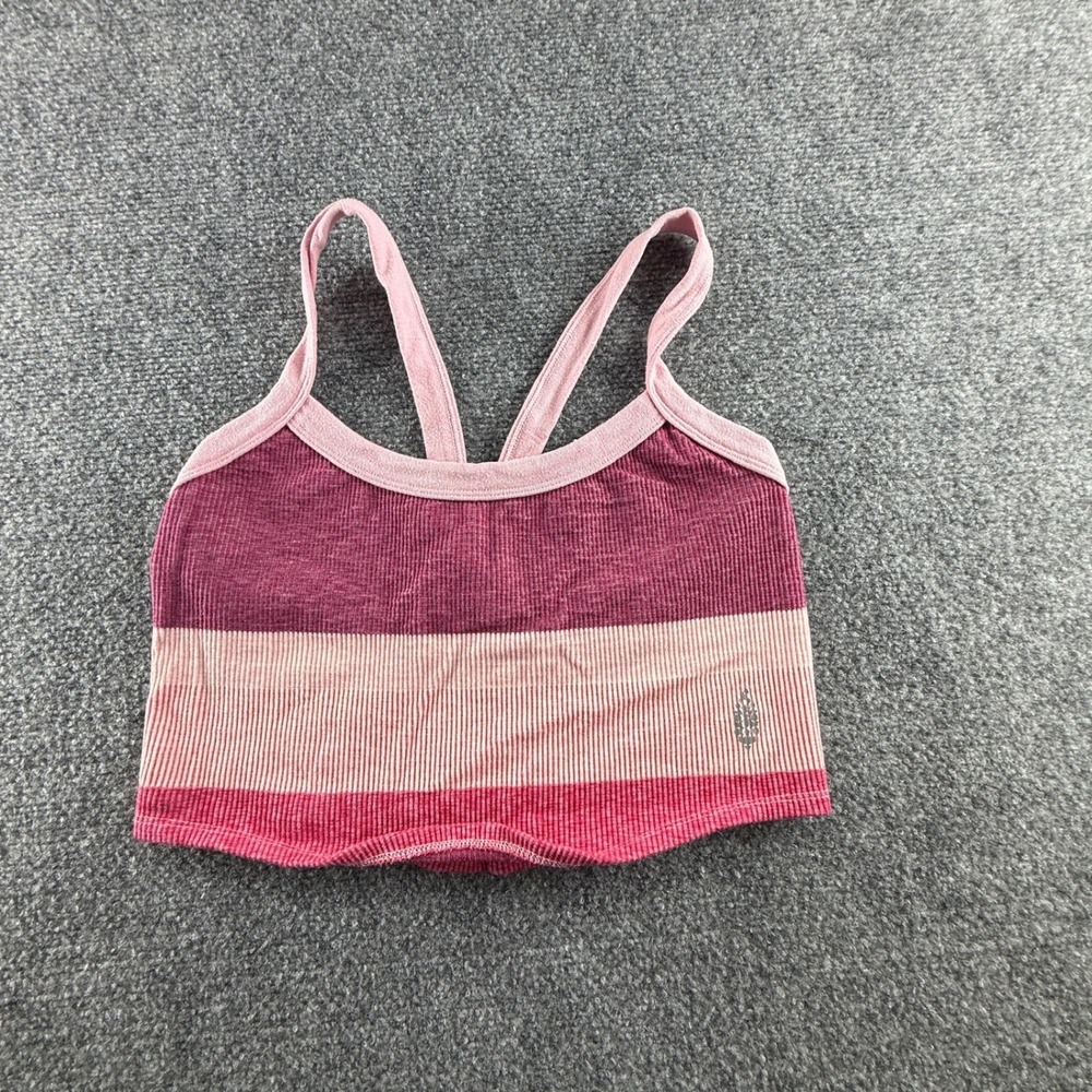 Free People Movement Pink Striped Ribbed Crop Top Tank XL OB1089228